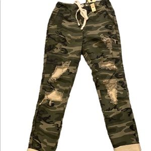 Camo Cargo Distressed Pants